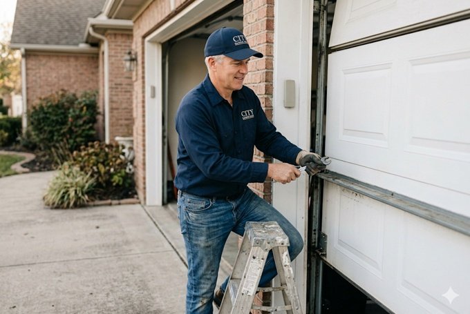 Garage door repair technician working in Lakeland FL